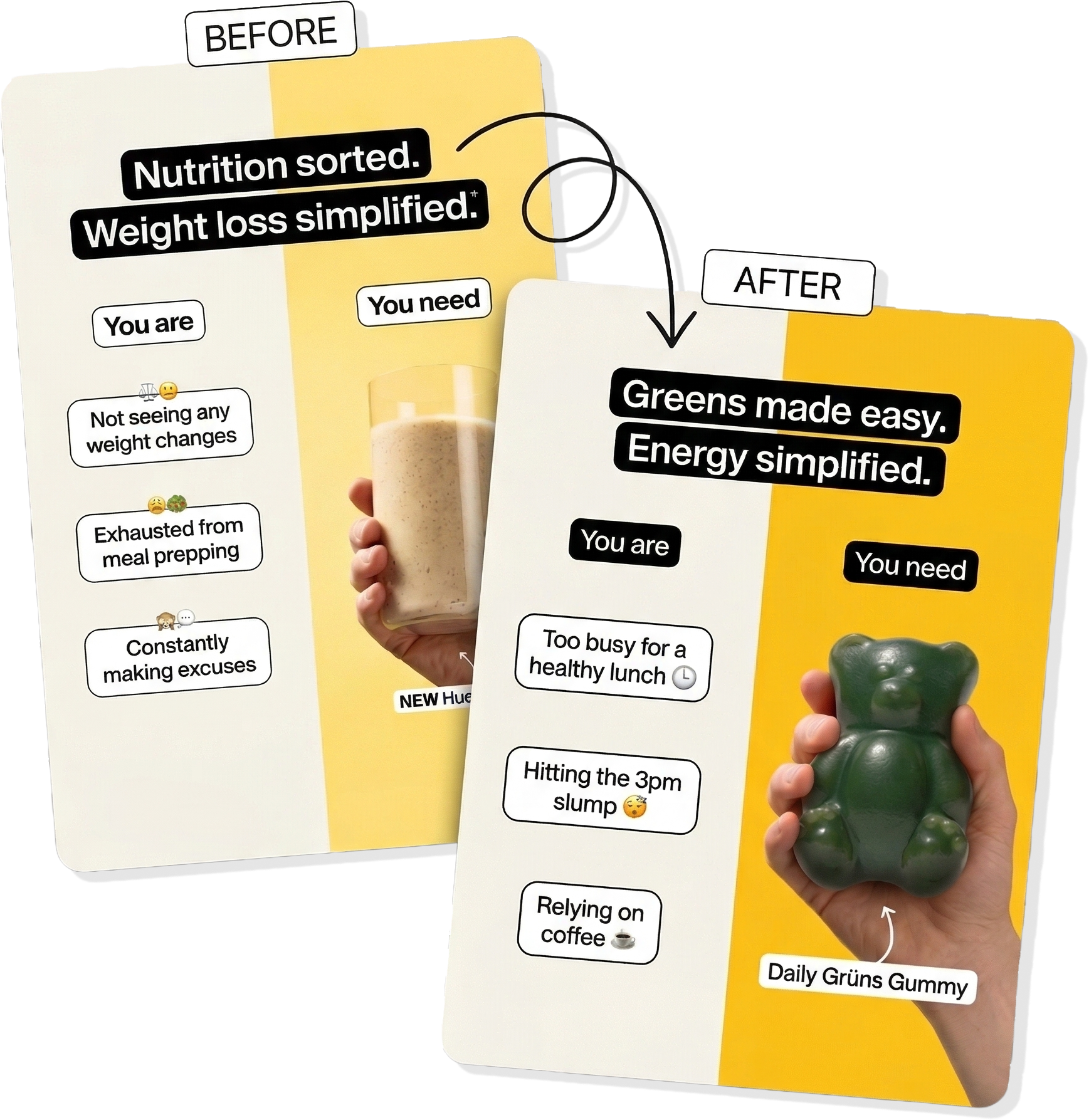 Before and after ad example — product comparison